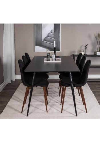 VENTURE DESIGN Polar spisebordstol - svart polyester og valntt folie metall