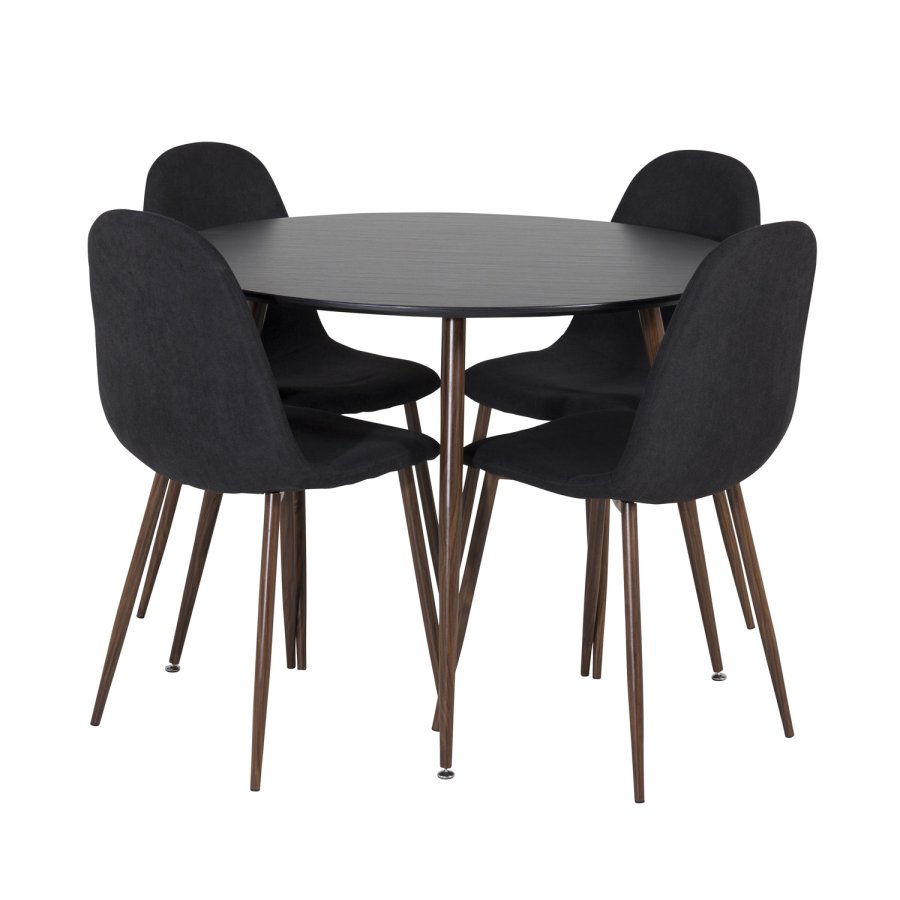 VENTURE DESIGN Polar spisebordstol - svart polyester og valntt folie metall