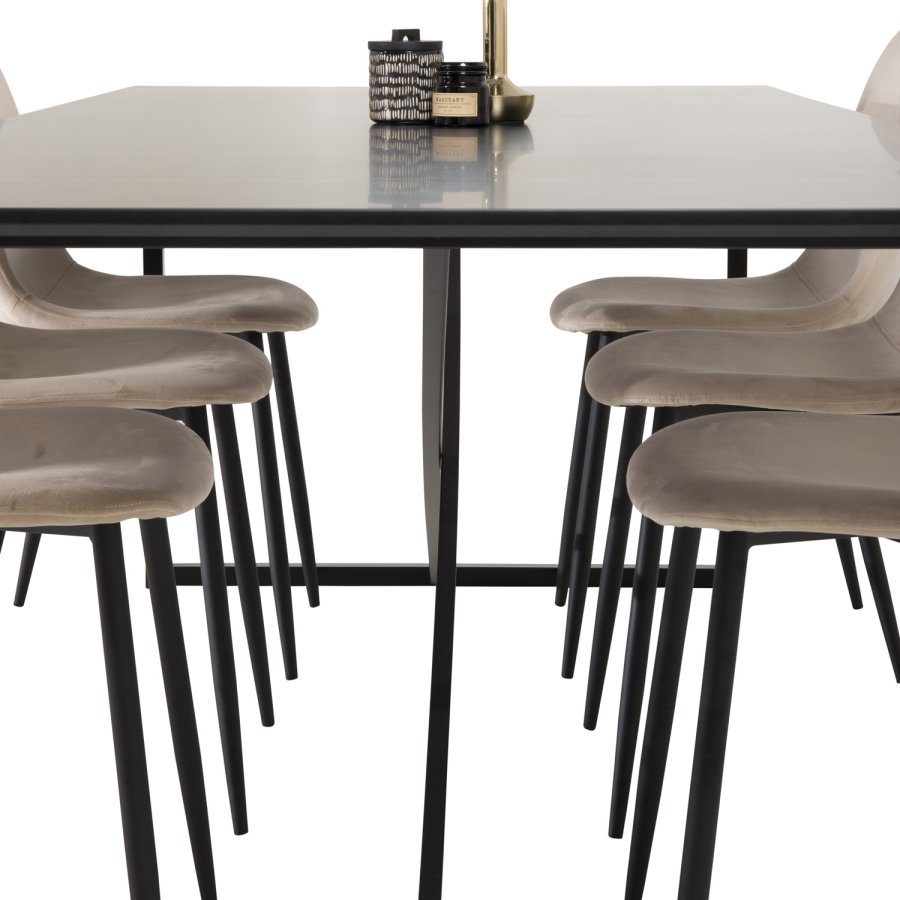 VENTURE DESIGN Polar spisestuestol - beige velur og sort metall