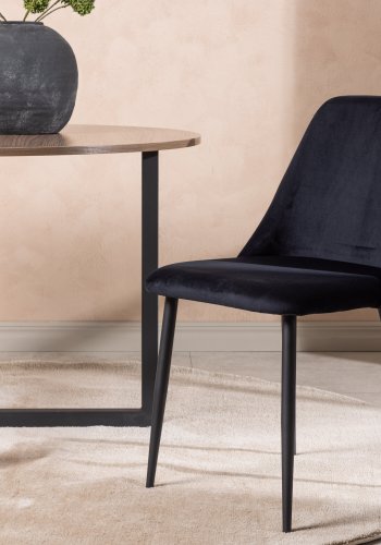 VENTURE DESIGN Natt spisestuestol - svart flyelsstoff og sort stl
