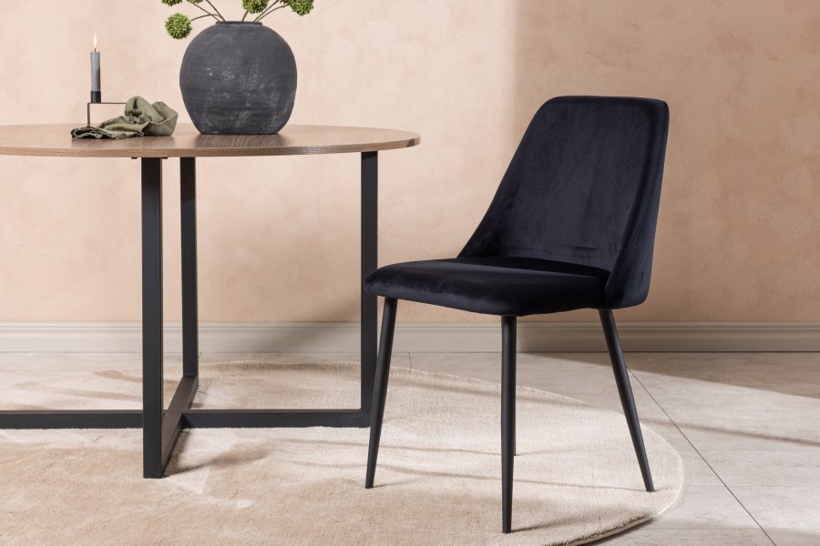 VENTURE DESIGN Natt spisestuestol - svart flyelsstoff og sort stl