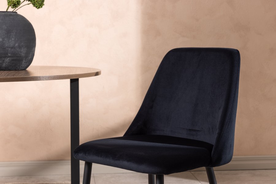 VENTURE DESIGN Natt spisestuestol - svart flyelsstoff og sort stl