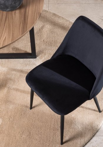 VENTURE DESIGN Natt spisestuestol - svart flyelsstoff og sort stl