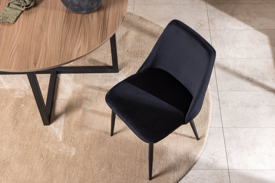 VENTURE DESIGN Natt spisestuestol - svart flyelsstoff og sort stl