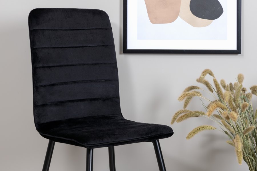 VENTURE DESIGN Windu Lyx spisestuestol - sort flyel/polyester lin og sort stl