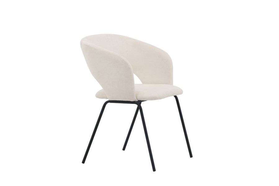 VENTURE DESIGN Day Esszimmerstuhl, mit Armlehnen – weißes Leinen und mattschwarzer Stahl