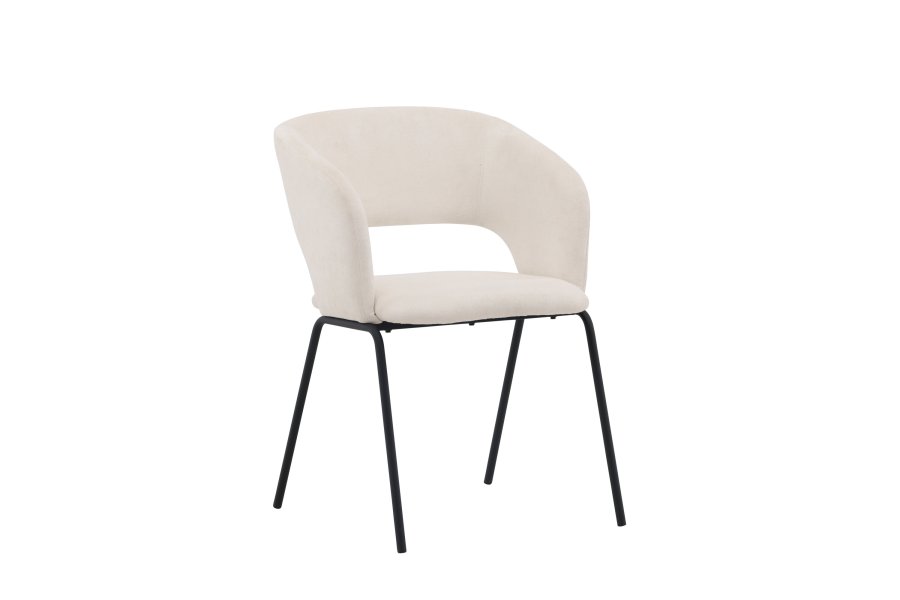 VENTURE DESIGN Day Esszimmerstuhl, mit Armlehnen – weißes Leinen und mattschwarzer Stahl