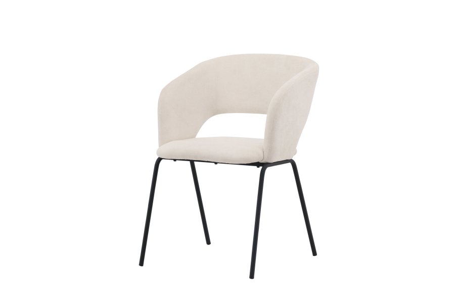 VENTURE DESIGN Day Esszimmerstuhl, mit Armlehnen – weißes Leinen und mattschwarzer Stahl