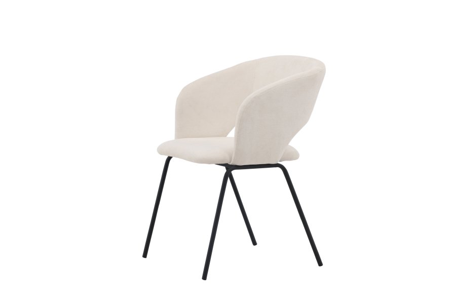 VENTURE DESIGN Day Esszimmerstuhl, mit Armlehnen – weißes Leinen und mattschwarzer Stahl