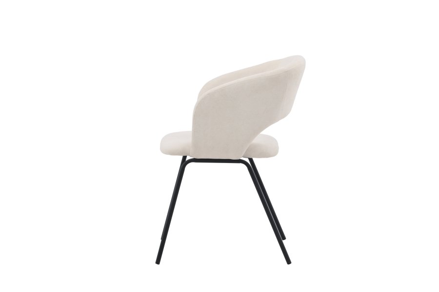 VENTURE DESIGN Day Esszimmerstuhl, mit Armlehnen – weißes Leinen und mattschwarzer Stahl