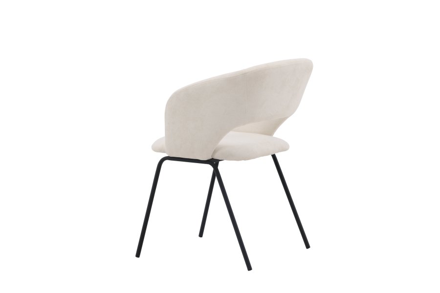 VENTURE DESIGN Day Esszimmerstuhl, mit Armlehnen – weißes Leinen und mattschwarzer Stahl