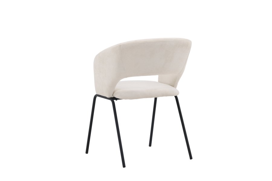 VENTURE DESIGN Day Esszimmerstuhl, mit Armlehnen – weißes Leinen und mattschwarzer Stahl