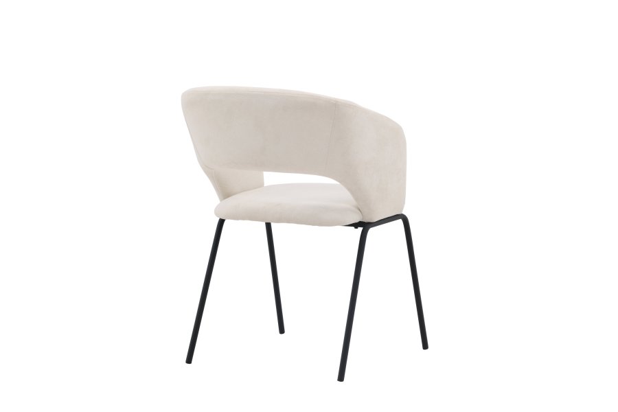 VENTURE DESIGN Day Esszimmerstuhl, mit Armlehnen – weißes Leinen und mattschwarzer Stahl