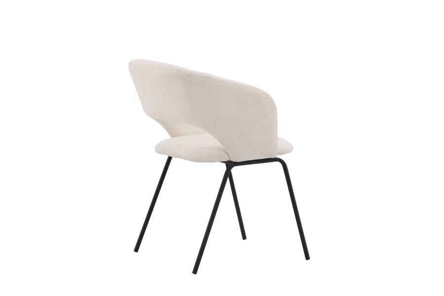 VENTURE DESIGN Day Esszimmerstuhl, mit Armlehnen – weißes Leinen und mattschwarzer Stahl