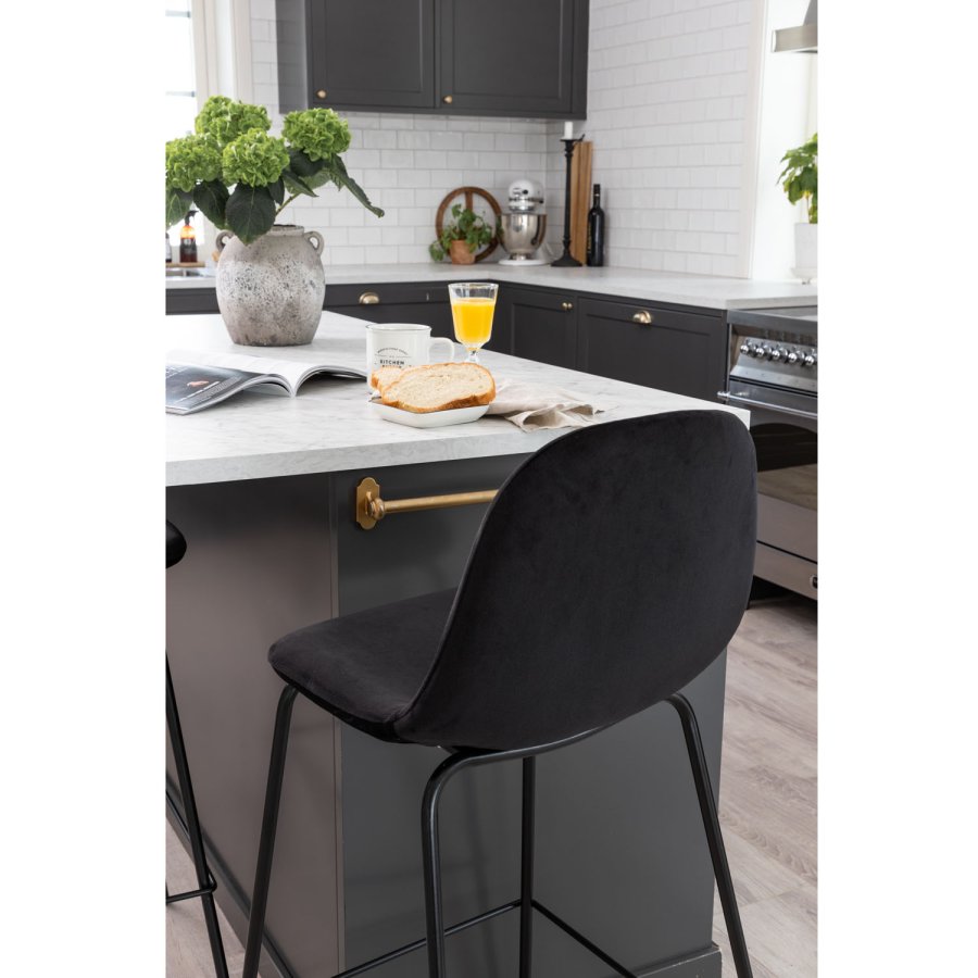 VENTURE DESIGN Polar barstol, med ryggsttte og fotsttte - svart velour og svart jern