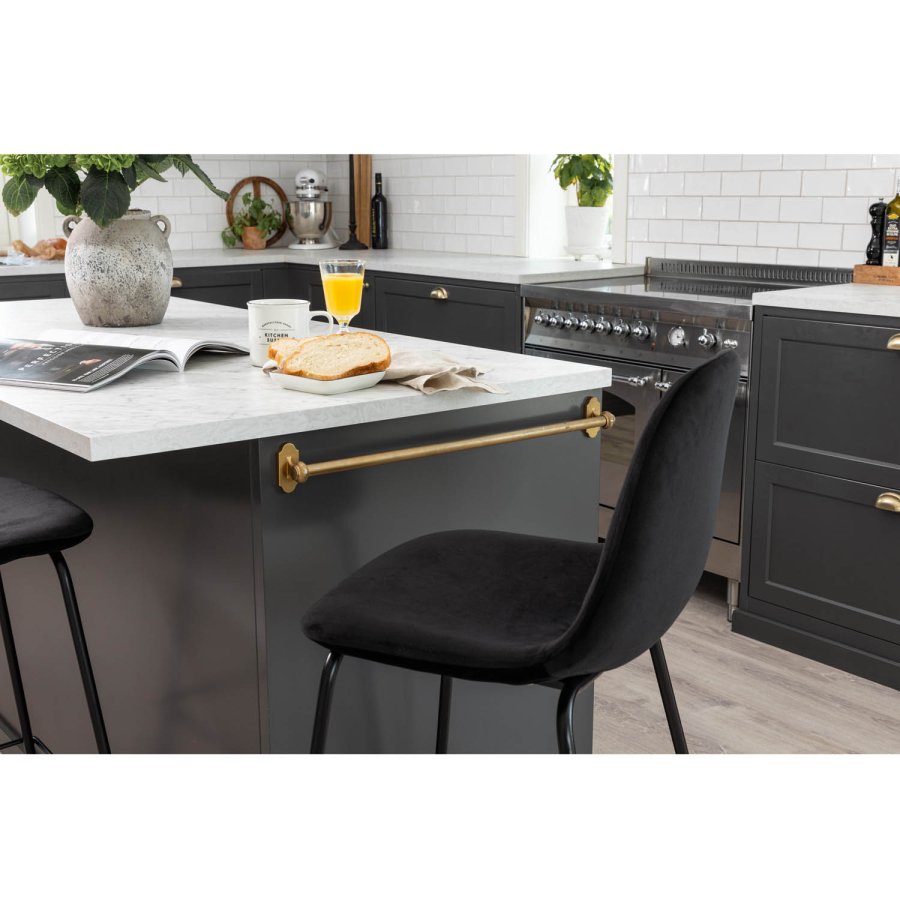 VENTURE DESIGN Polar barstol, med ryggsttte og fotsttte - svart velour og svart jern