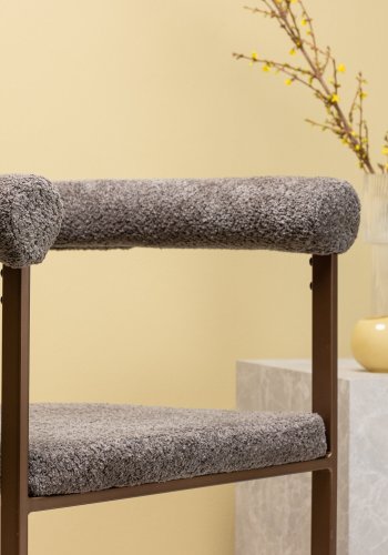 VENTURE DESIGN Morgonmatstol, w. armstöd - brun/gr bouclétyg och stl