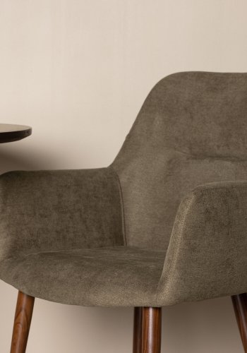VENTURE DESIGN I morgen spisebordstol, m. armlen - mrk gr/brunt stoff og mrk valnttfarget stl