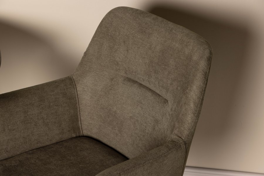 VENTURE DESIGN I morgen spisebordstol, m. armlen - mrk gr/brunt stoff og mrk valnttfarget stl