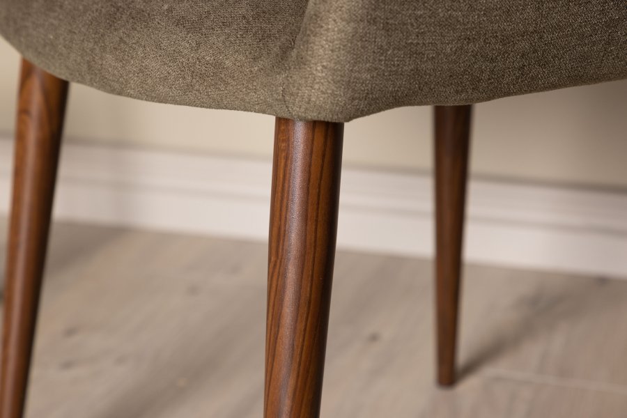 VENTURE DESIGN I morgen spisebordstol, m. armlen - mrk gr/brunt stoff og mrk valnttfarget stl