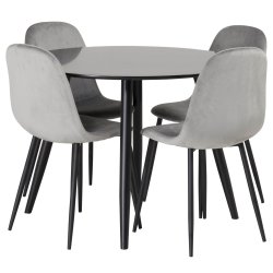 Polar spisebordsstol - gr velour og sort meta