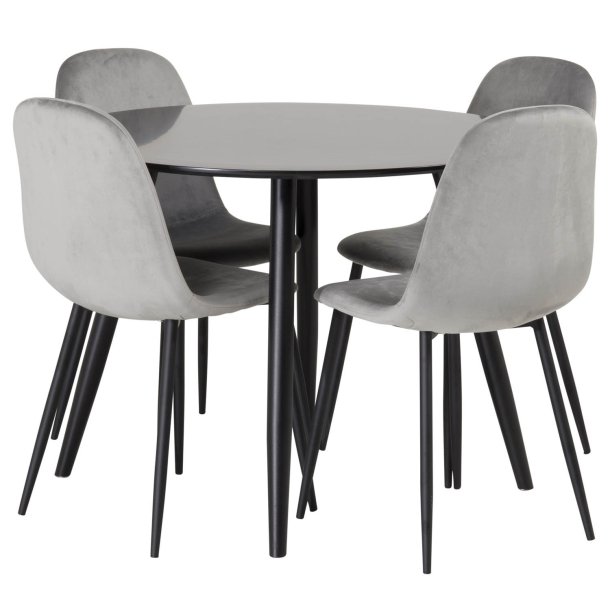Polar spisebordsstol - gr velour og sort meta