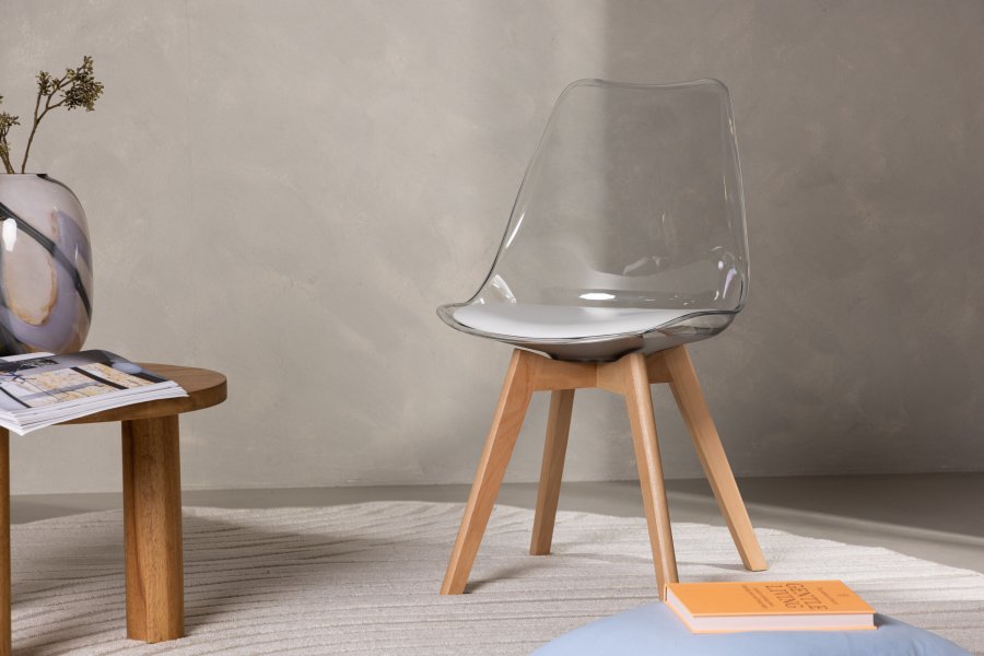 VENTURE DESIGN Edvin spisebordstol, m. hvit sittepute - PET og naturlig bjrketre