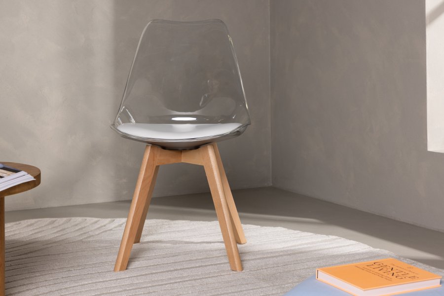 VENTURE DESIGN Edvin spisebordstol, m. hvit sittepute - PET og naturlig bjrketre