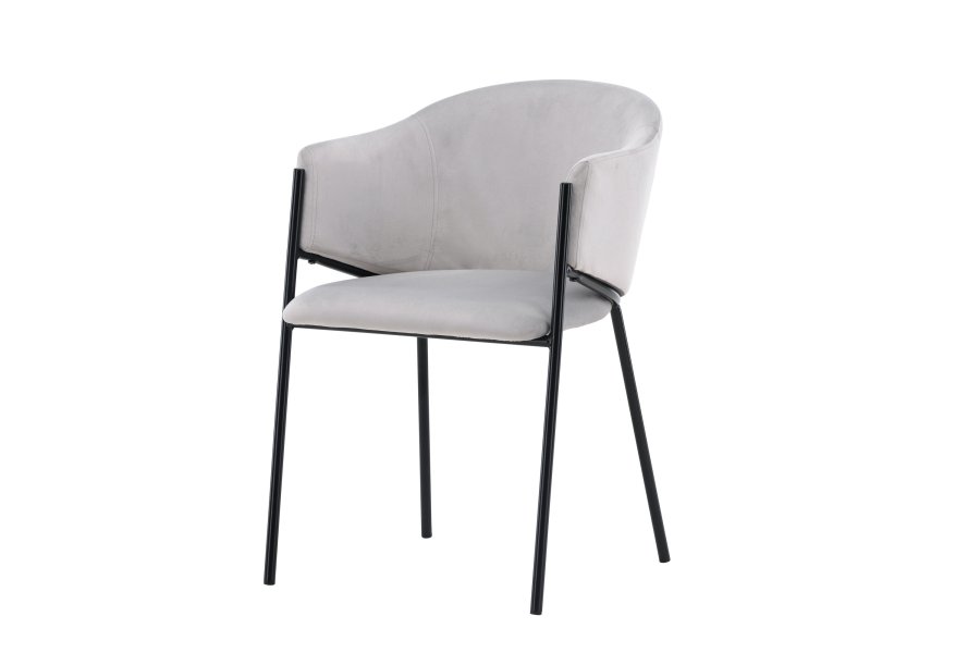 VENTURE DESIGN Evelina spisebordsstol, m. armln - lysegr polyester fljl og sort stl