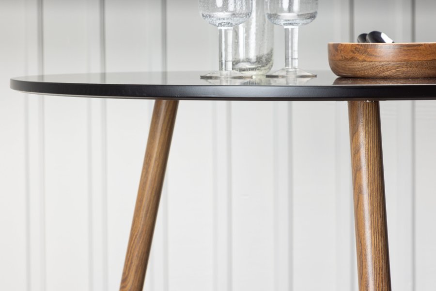 VENTURE DESIGN Polar spisebord, rundt - svart MDF og stl med eikelook (90)