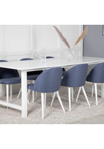 VENTURE DESIGN Spisestol i flyel - bl polyester og hvitt metall