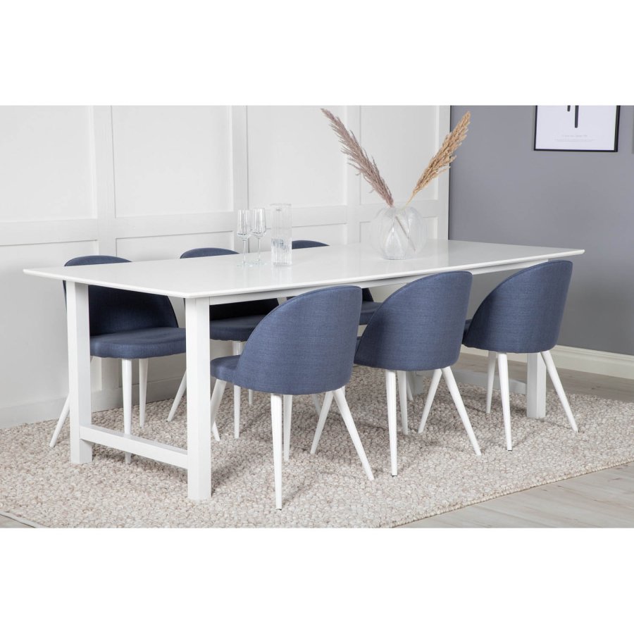 VENTURE DESIGN Spisestol i flyel - bl polyester og hvitt metall