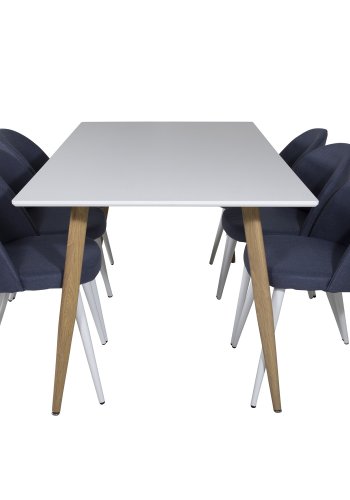 VENTURE DESIGN Spisestol i flyel - bl polyester og hvitt metall
