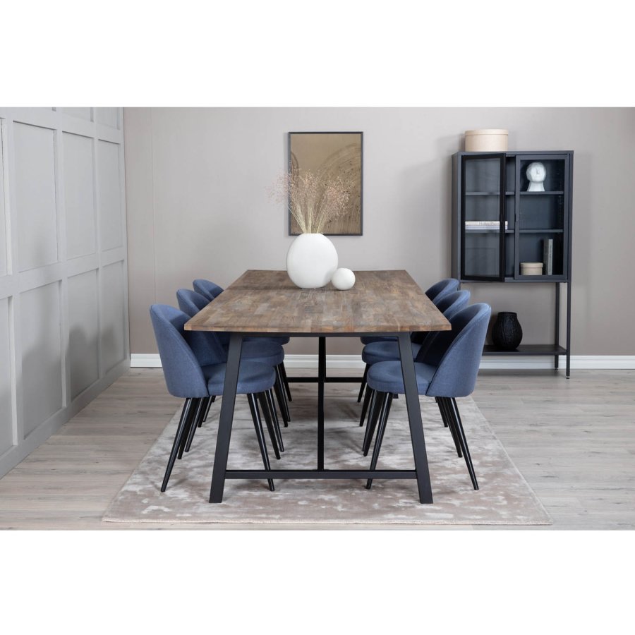 VENTURE DESIGN Spisestol i flyel - bl polyester og sort metall