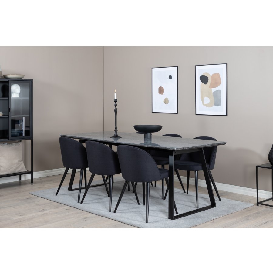 VENTURE DESIGN Spisestol i flyel - svart polyester og sort metall