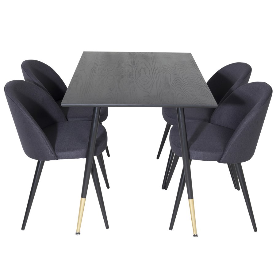 VENTURE DESIGN Spisestol i flyel - svart polyester og sort metall