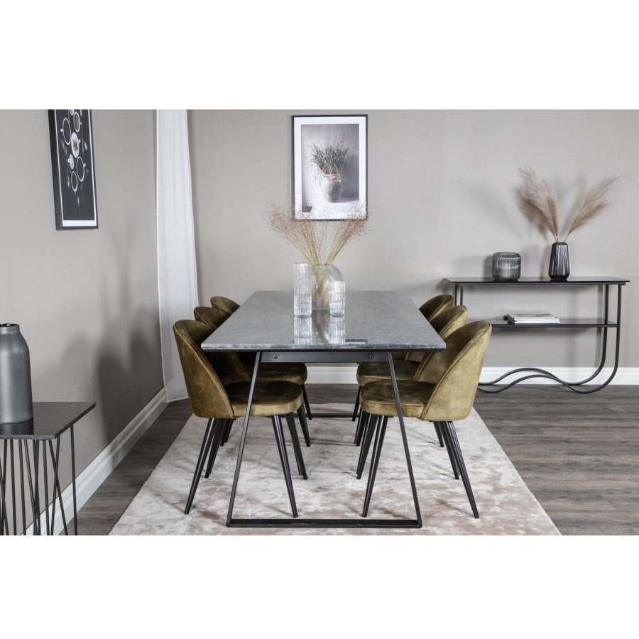 VENTURE DESIGN Spisestol i flyel - grnn velur og sort metall