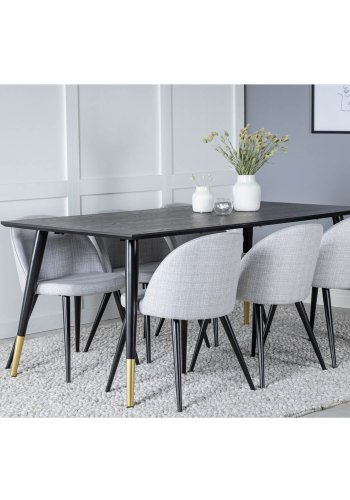 VENTURE DESIGN Spisestol i flyel - lys gr polyester og sort metall