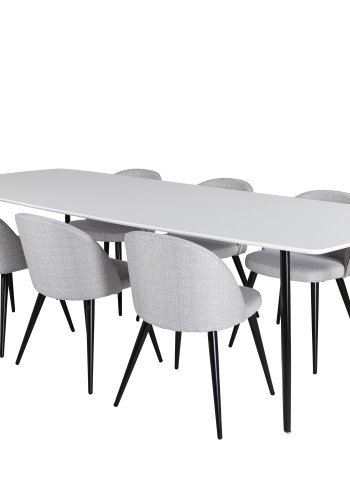 VENTURE DESIGN Spisestol i flyel - lys gr polyester og sort metall