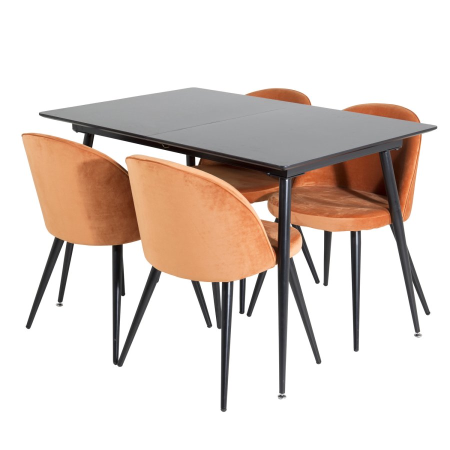 VENTURE DESIGN Spisebordstol i flyel, med armlener - rustoransje velour og metall