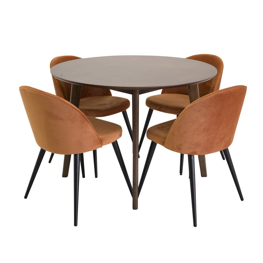 VENTURE DESIGN Spisebordstol i flyel, med armlener - rustoransje velour og metall