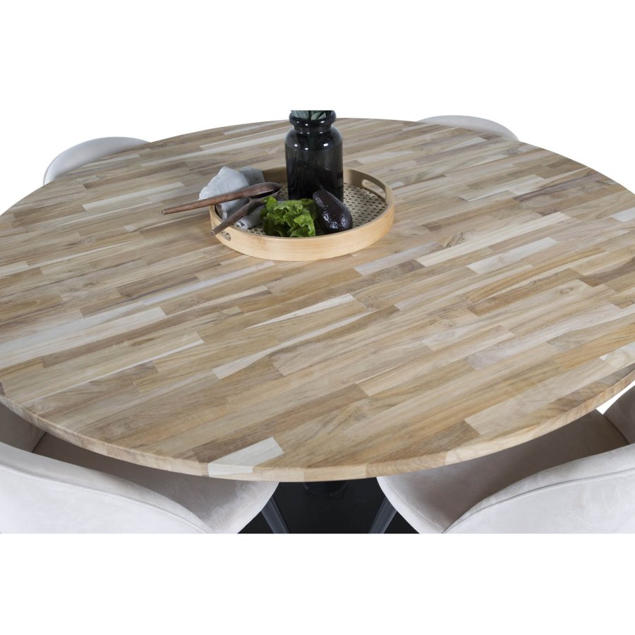 VENTURE DESIGN Spisebordstol i flyel, med armlener - krem velour og metall