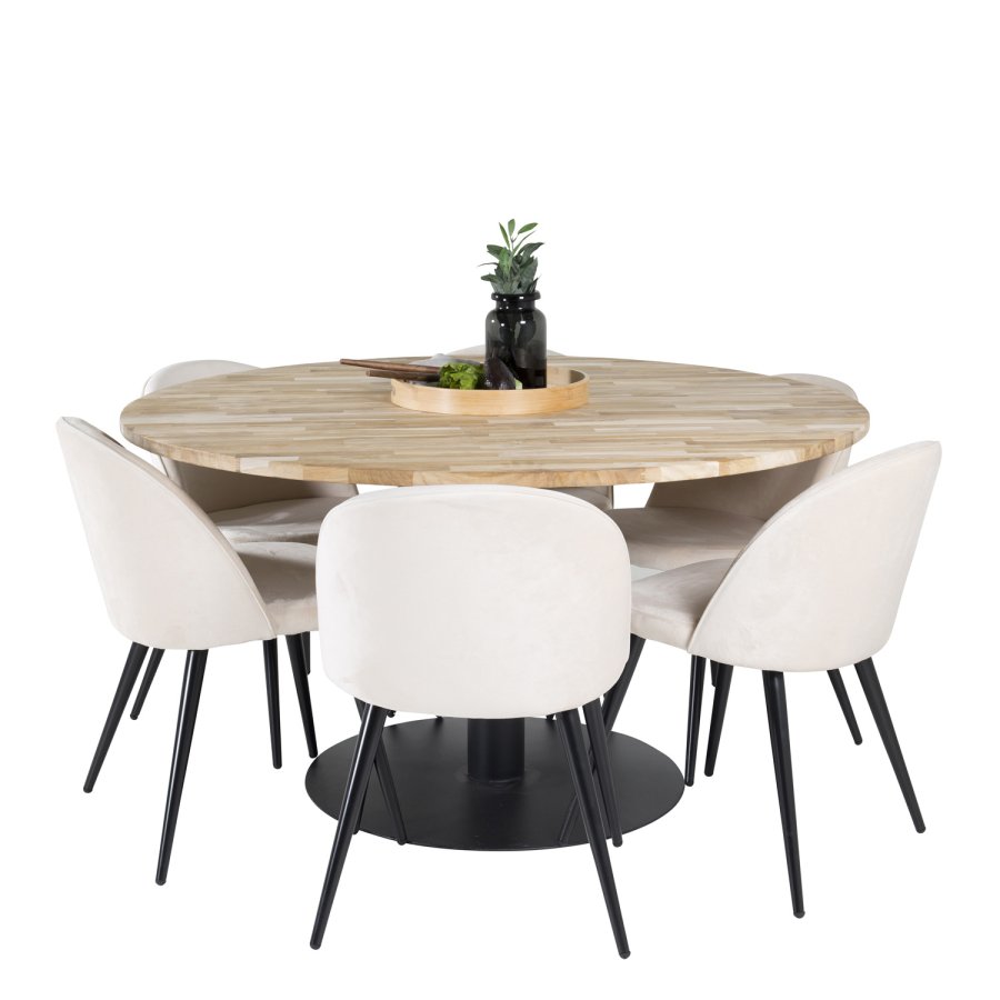 VENTURE DESIGN Spisebordstol i flyel, med armlener - krem velour og metall