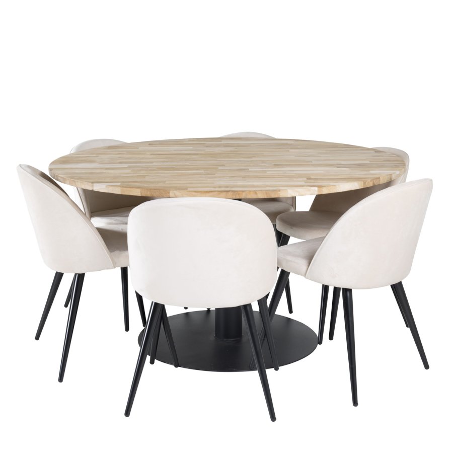 VENTURE DESIGN Spisebordstol i flyel, med armlener - krem velour og metall