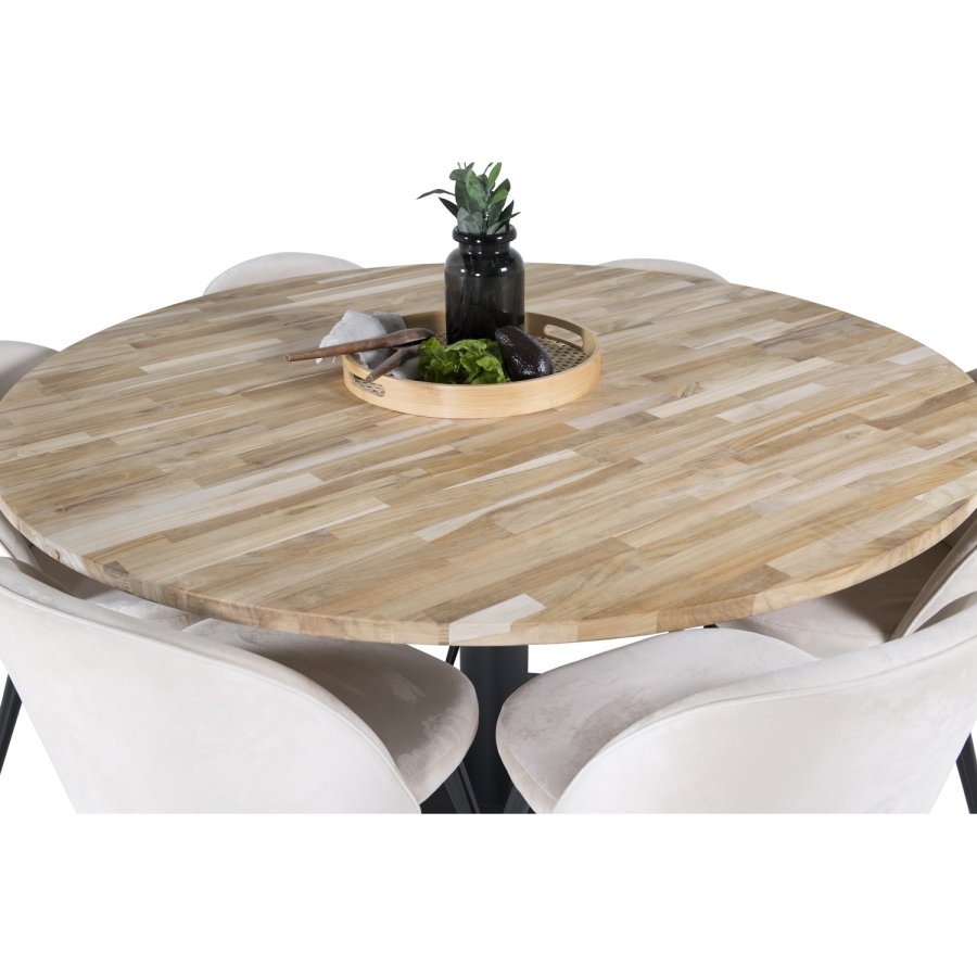 VENTURE DESIGN Spisebordstol i flyel, med armlener - krem velour og metall