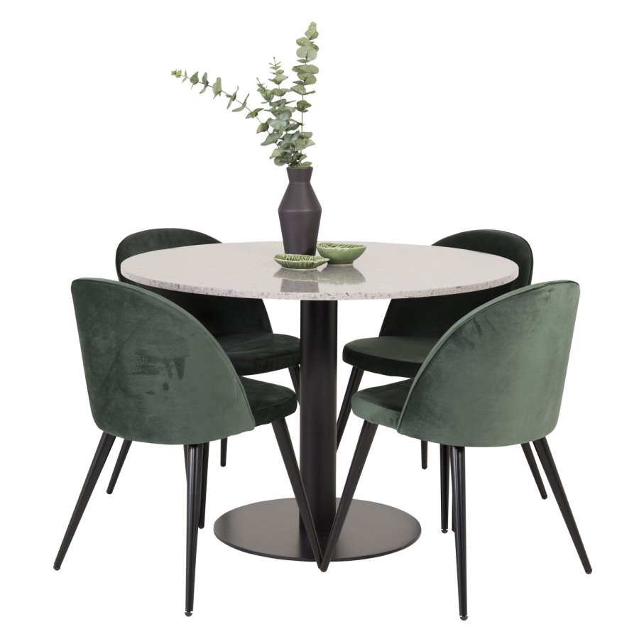 VENTURE DESIGN Spisebordstol i flyel, med armlener - grnn velour og metall