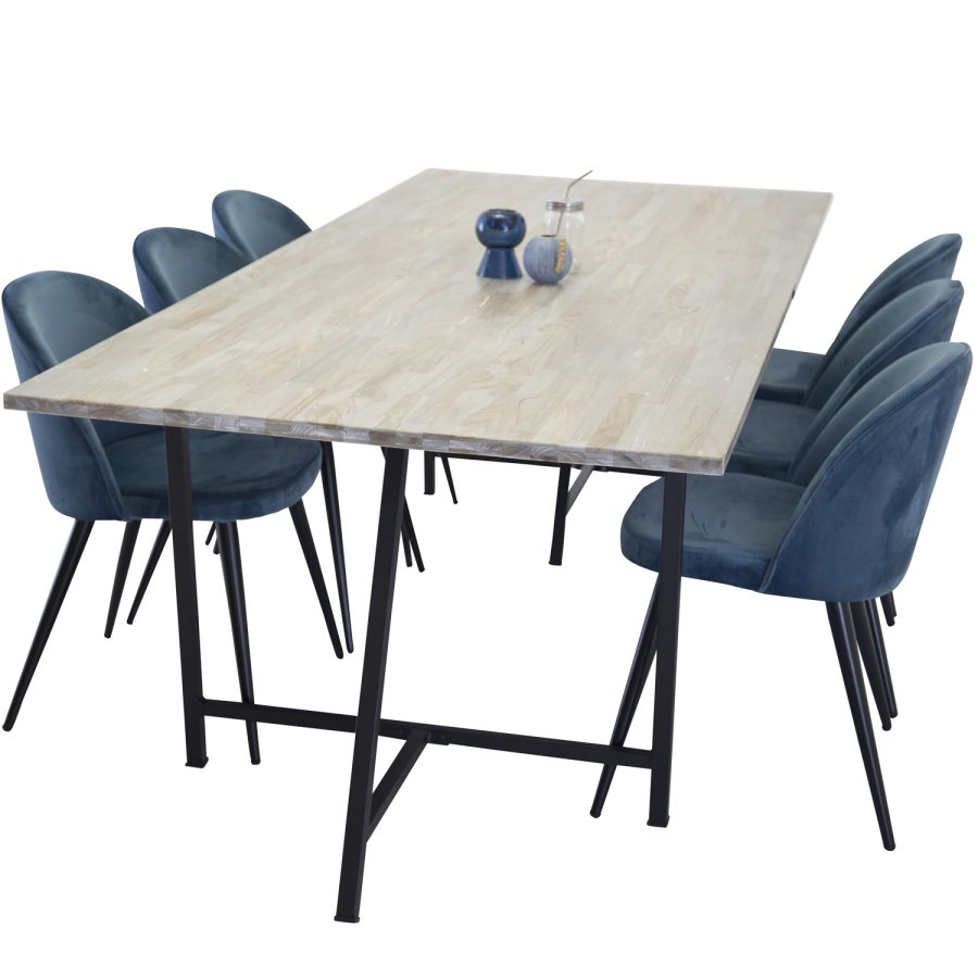 VENTURE DESIGN Spisebordstol i flyel, med armlener - bl velour og metall