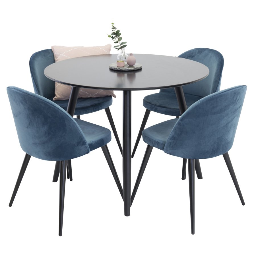 VENTURE DESIGN Spisebordstol i flyel, med armlener - bl velour og metall