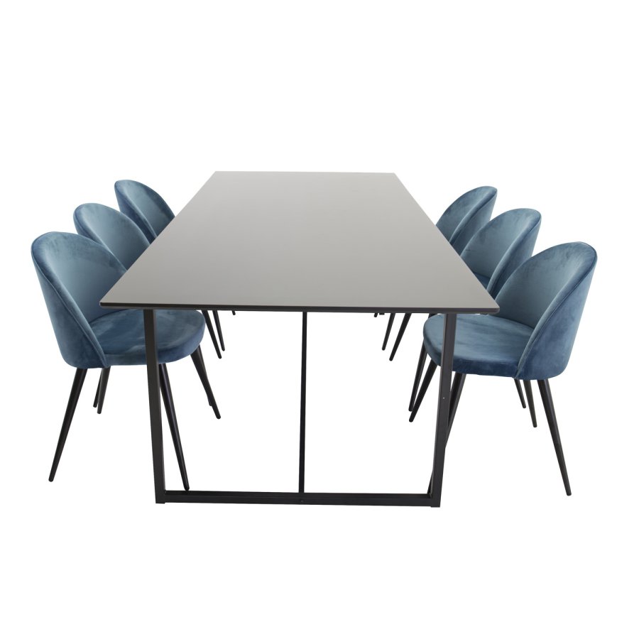 VENTURE DESIGN Spisebordstol i flyel, med armlener - bl velour og metall