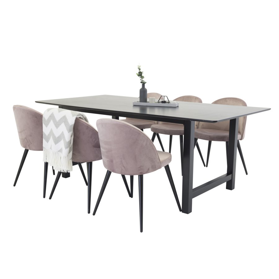 VENTURE DESIGN Spisestol i flyel - stvete rosa velur og metall